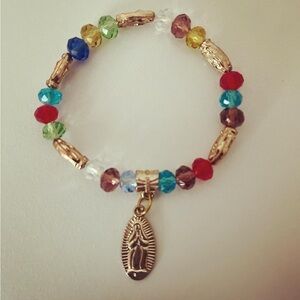 Red and Blue Beaded Bracelet with Pendant Charm